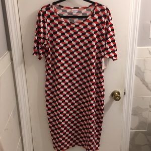 NWT LuLaRoe Julia Dress in red, black, and white print